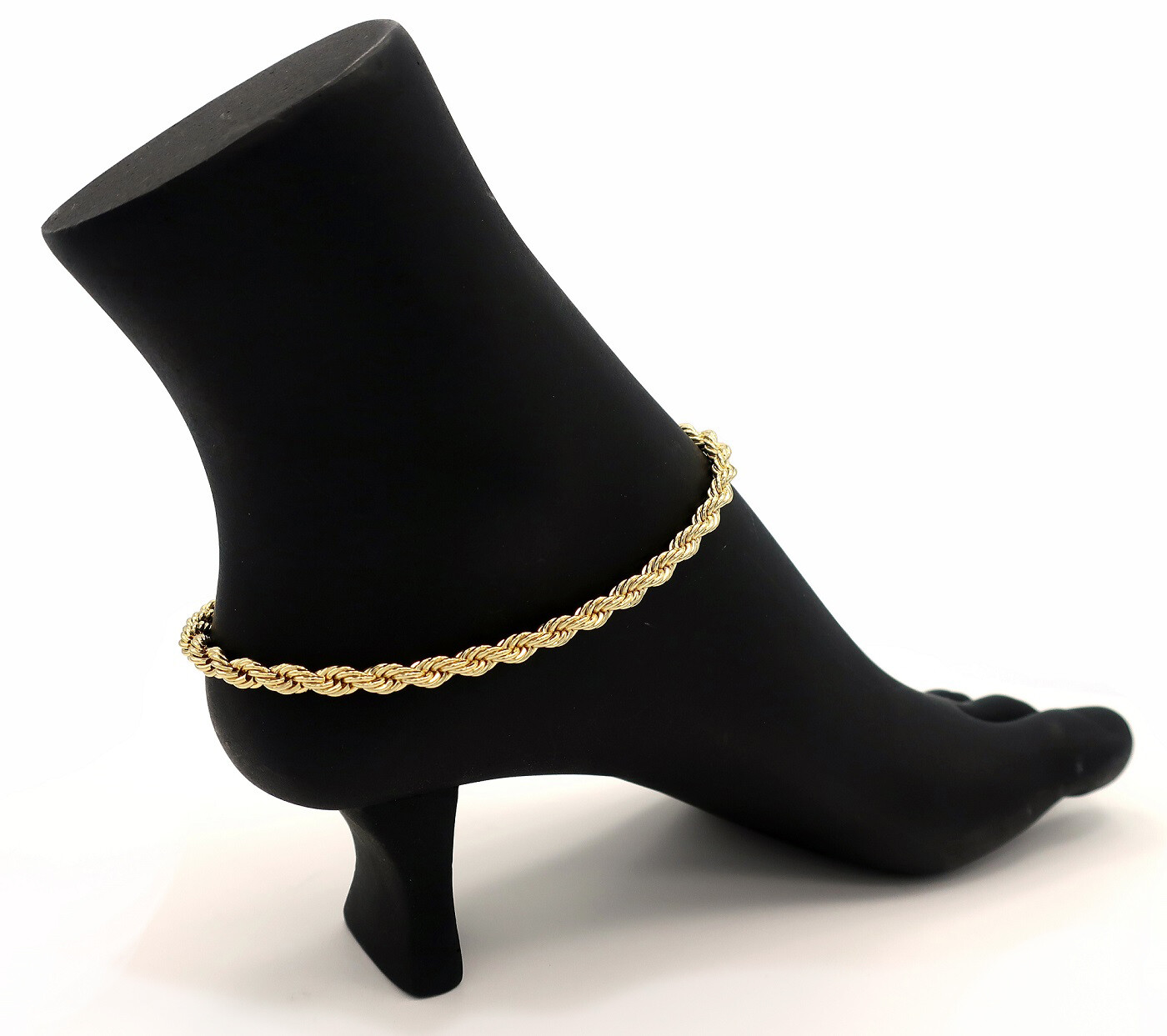 TWIST ROPE CHAIN 5mm CUBIC ZIRCONIA ANKLET BRACELET 14K ITALY GOLD PLATED