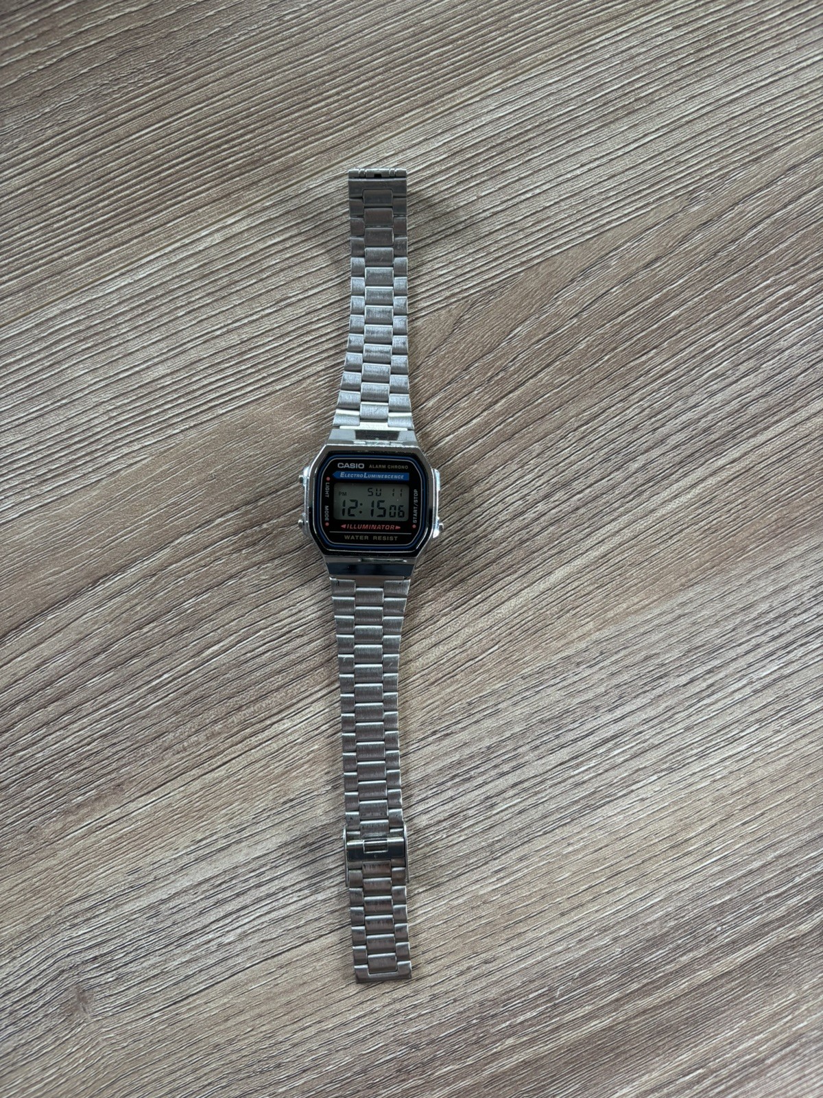 Casio A168 Vintage Digital Watch Silver Stainless Steel Illuminator 3298 Retro