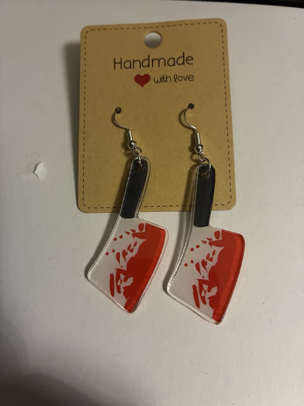 Handmade Red and White Acrylic Dangle Earrings