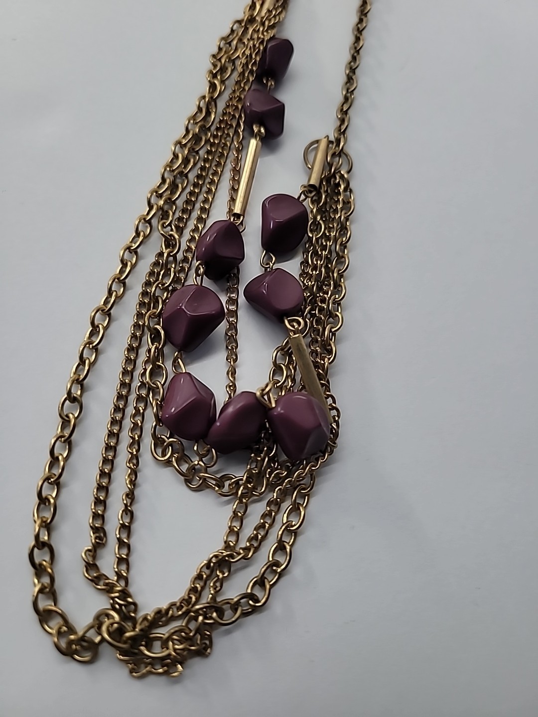 Vintage Necklace Multi Strand Chain Beaded Purple Bar Jewelry Costume