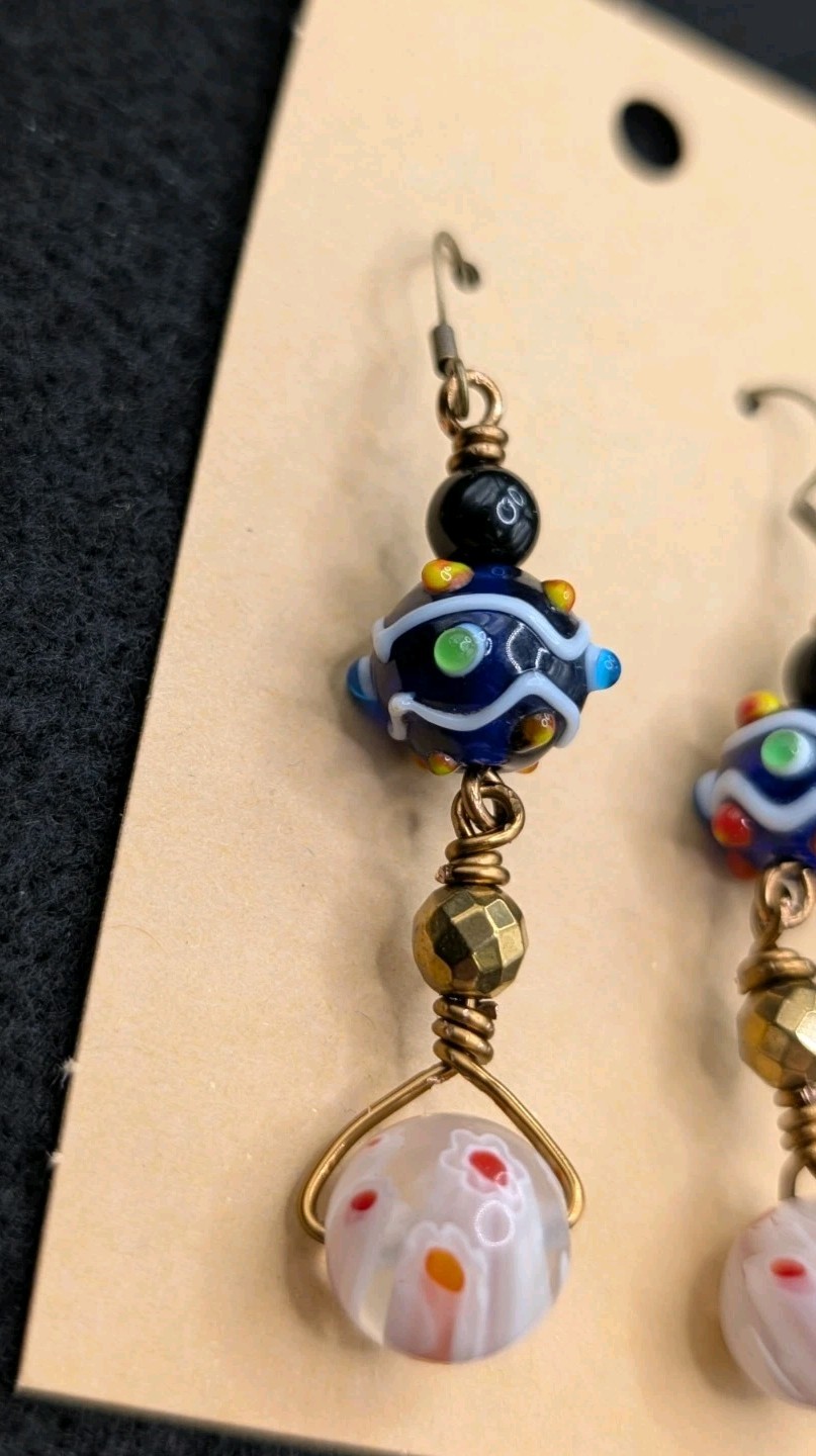 Women’s Artisan Stylish Fun Glass Mixed Beaded Drop Dangly Hook Earrings