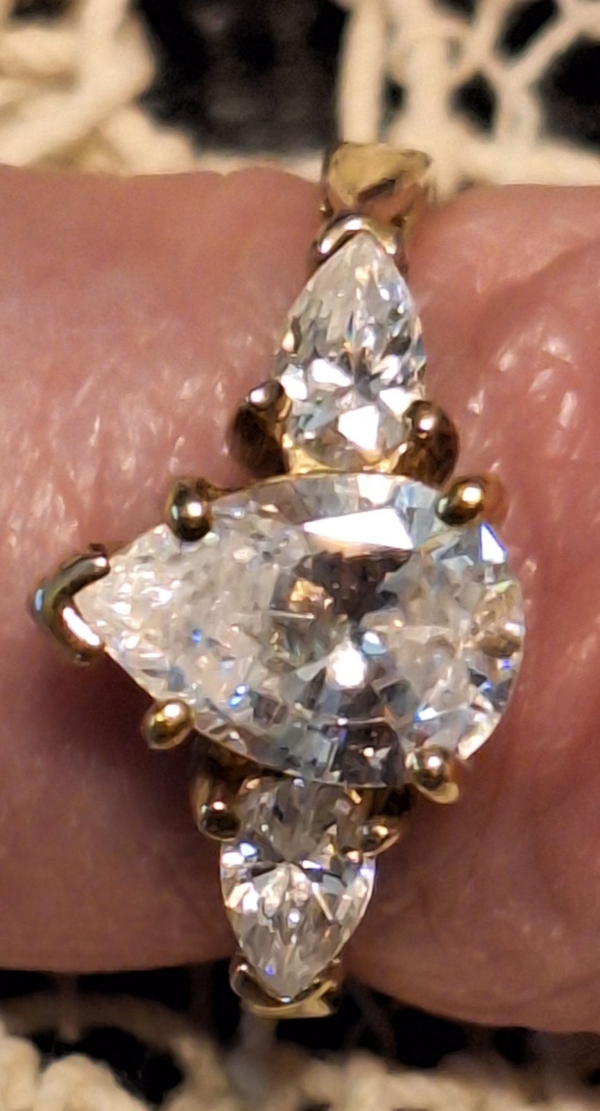 10K Yellow Gold Ring With 3 Diamonique Stones Purchased QVC