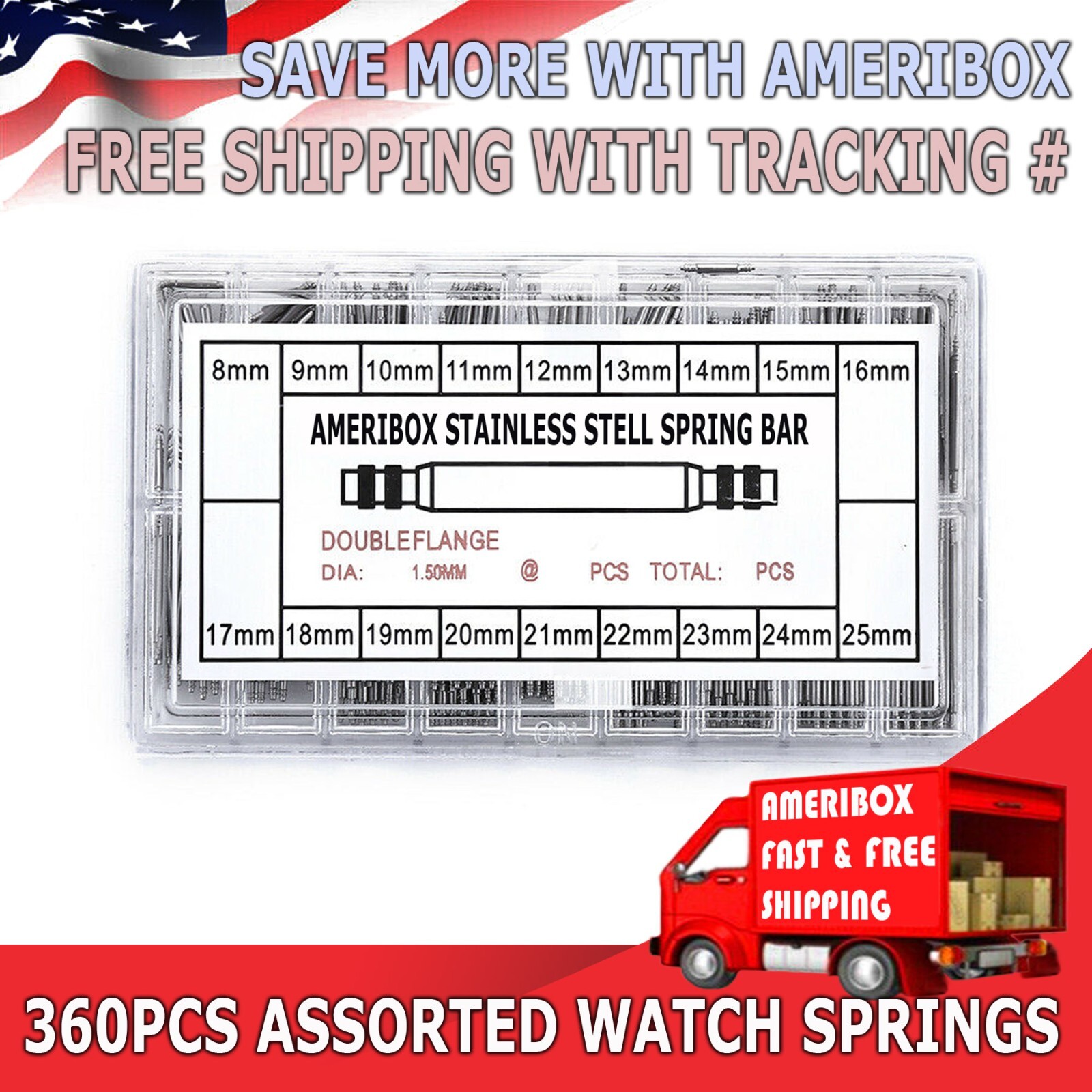 360pcs Watch PINS SPRING BARS Band Strap Link 8-25mm Repair Kit Stainless Steel