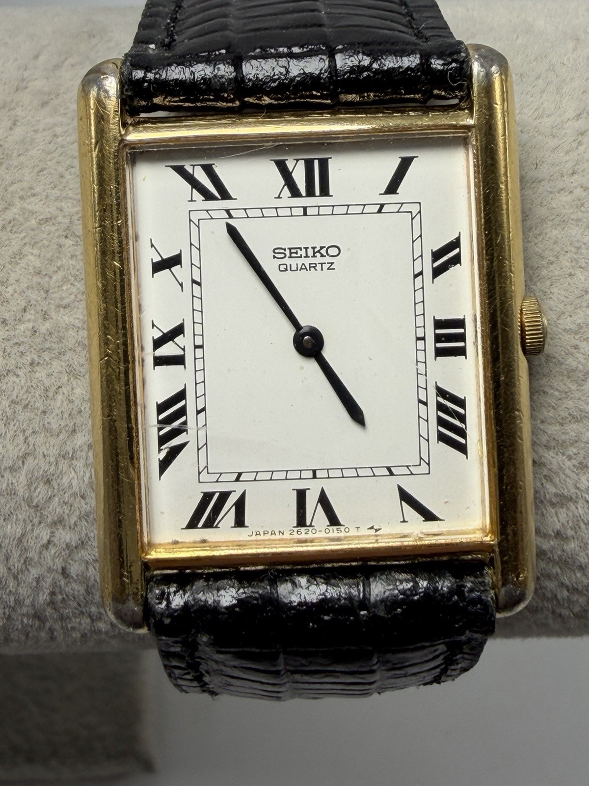 Seiko 2620-5040 New Battery Vintage Mens Tank Watch 26MM 7.25″ Leather Band