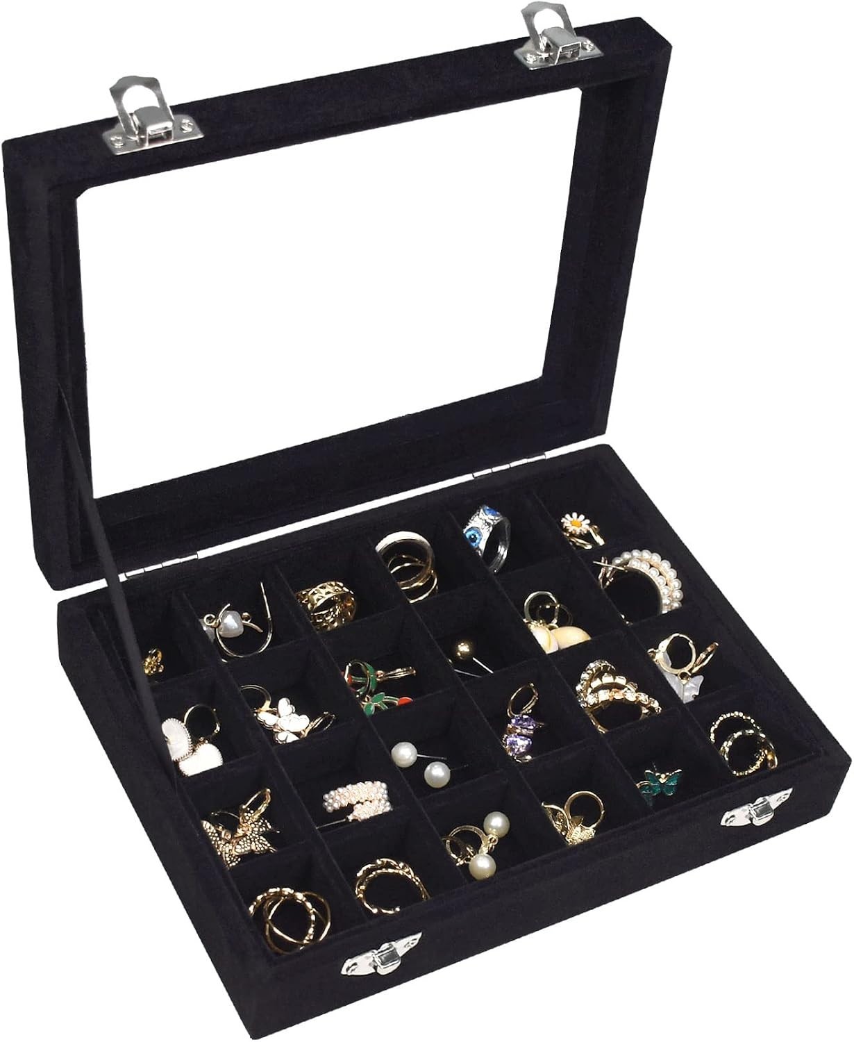 Velvet Jewelry Box 24 Grid Jewelry Ring Display Organiser Box Tray Holder Ear…