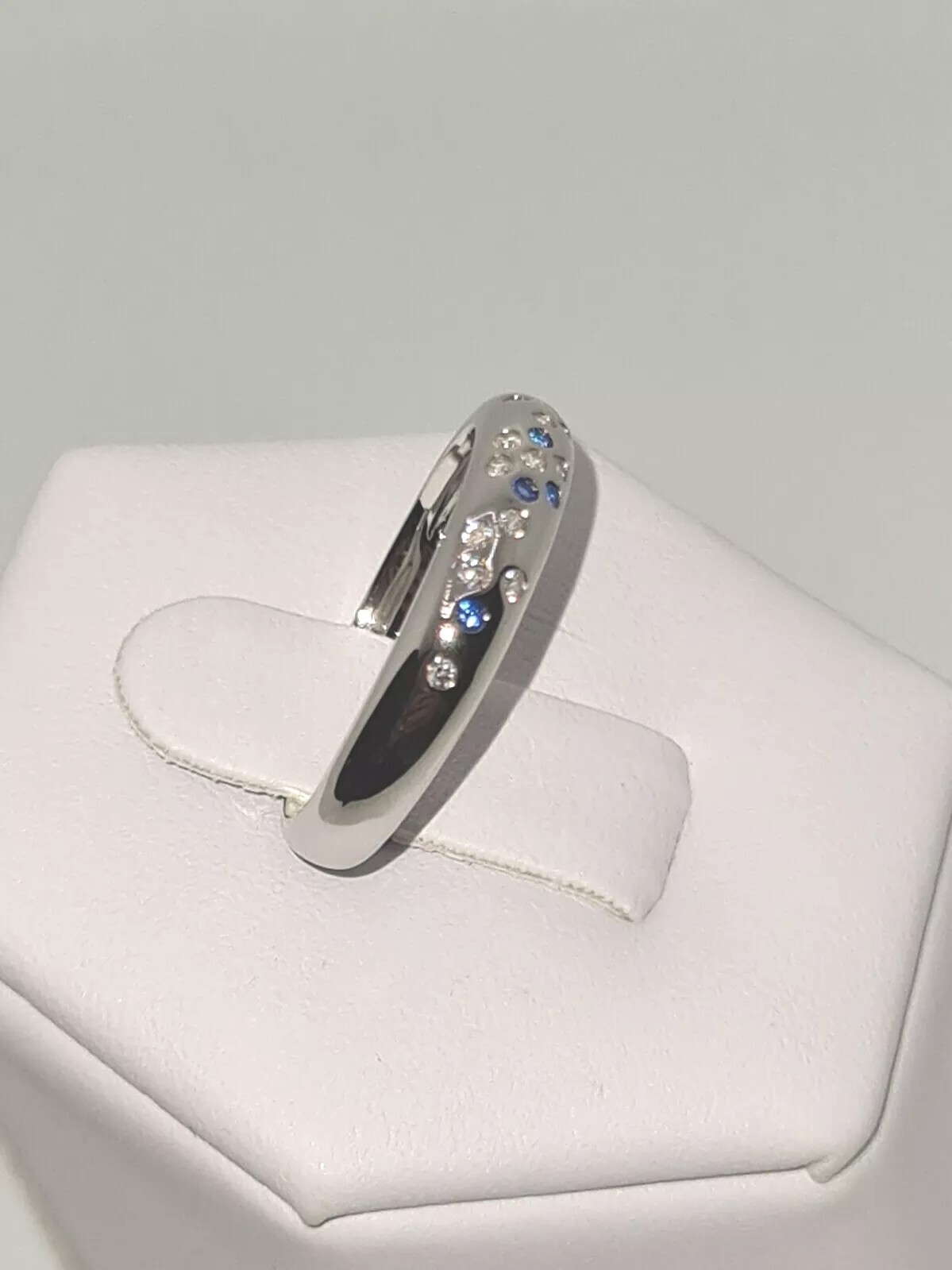 925 STERLING SILVER,LAB CREATED BLUE WHITE SAPPHIRE WEDDING ETERNITY BAND…