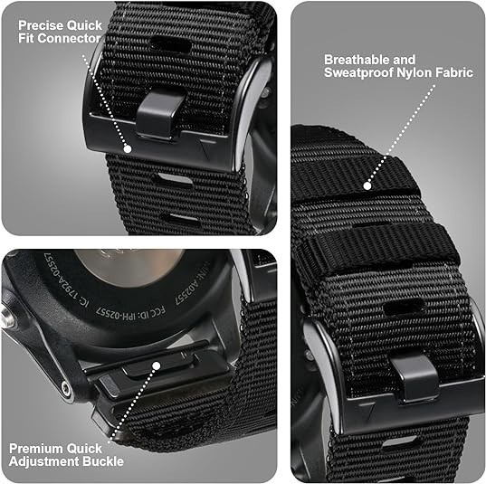 Garmin Fenix 7X 6X 5X Pro QuickFit 22mm 26mm Braided Nylon Watch Strap Band