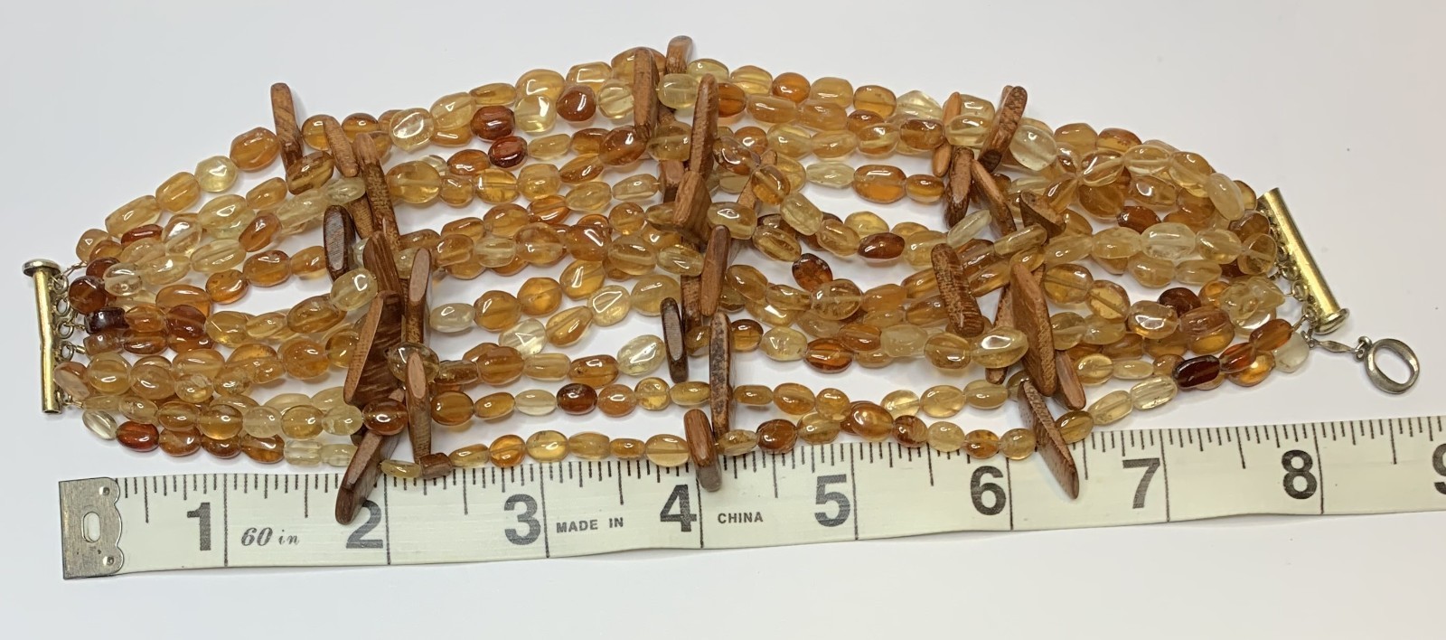 Hessonite Garnet and Wood Project O Bracelet from Oprah 8”