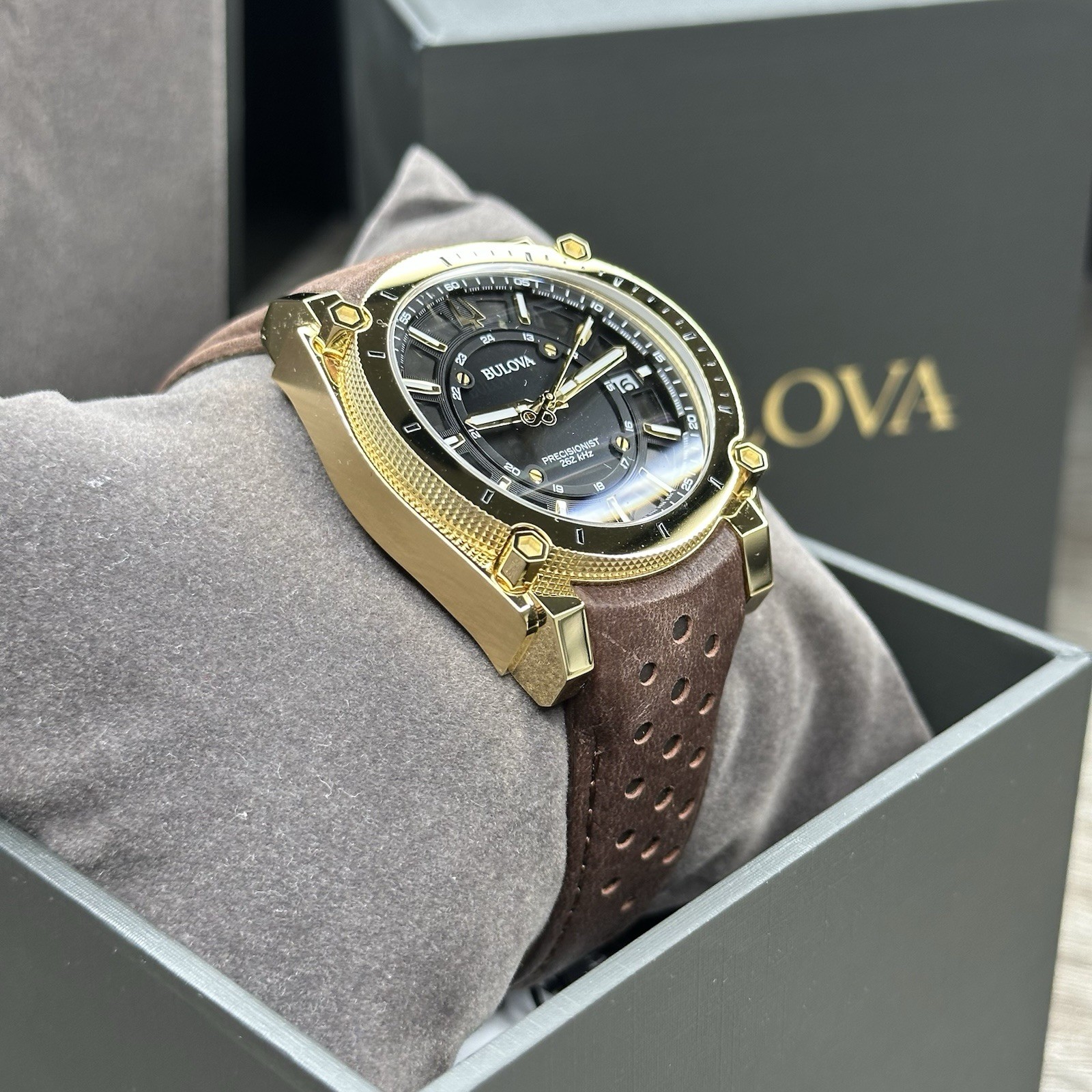 NEW✅262KHz✅ Bulova Icon Precisionist Gold Case Brown Men’s Watch 40mm 97B216