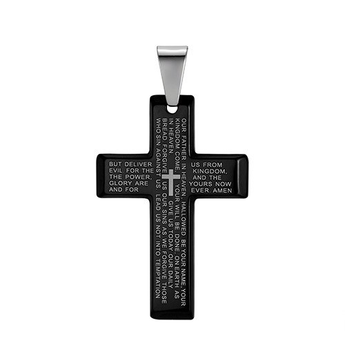 Lords Prayer Christian Bible Cross Pendant Necklace Crucifix Jewelry Men Women