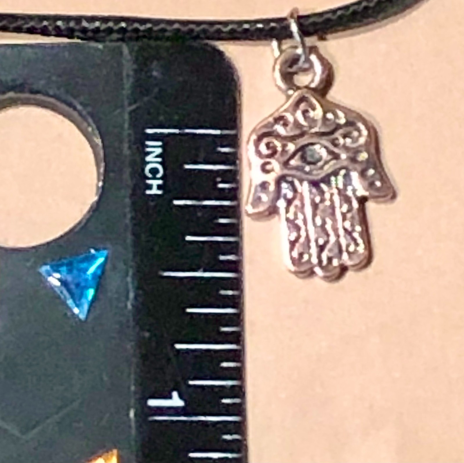 Hamsa Hand Evil Eye Pendant Choker Necklace Luck Happiness Rose Color Silver 18″