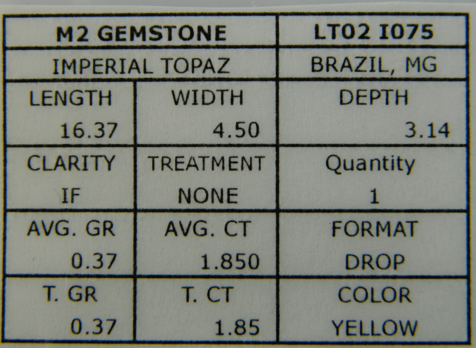 Imperial Topaz 1.85 Ct Clarity IF Pear Cut Natural Golden Brazil I075
