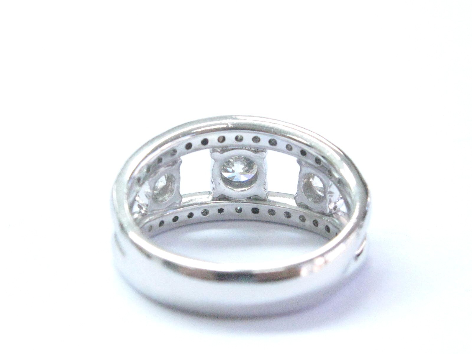 Platinum Round Diamond Three Stone WIDE Band Ring 9.7mm 1.19Ct SIZEABLE