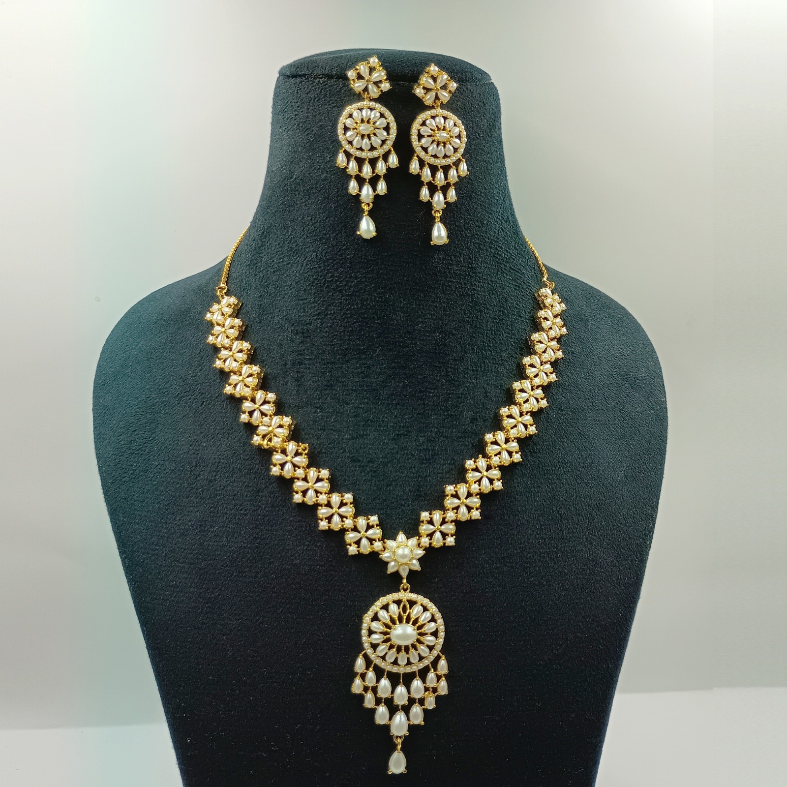 22k Gold Plated Pearl Necklace Set Indian Ethnic Wedding Choker Party Wear Jewel