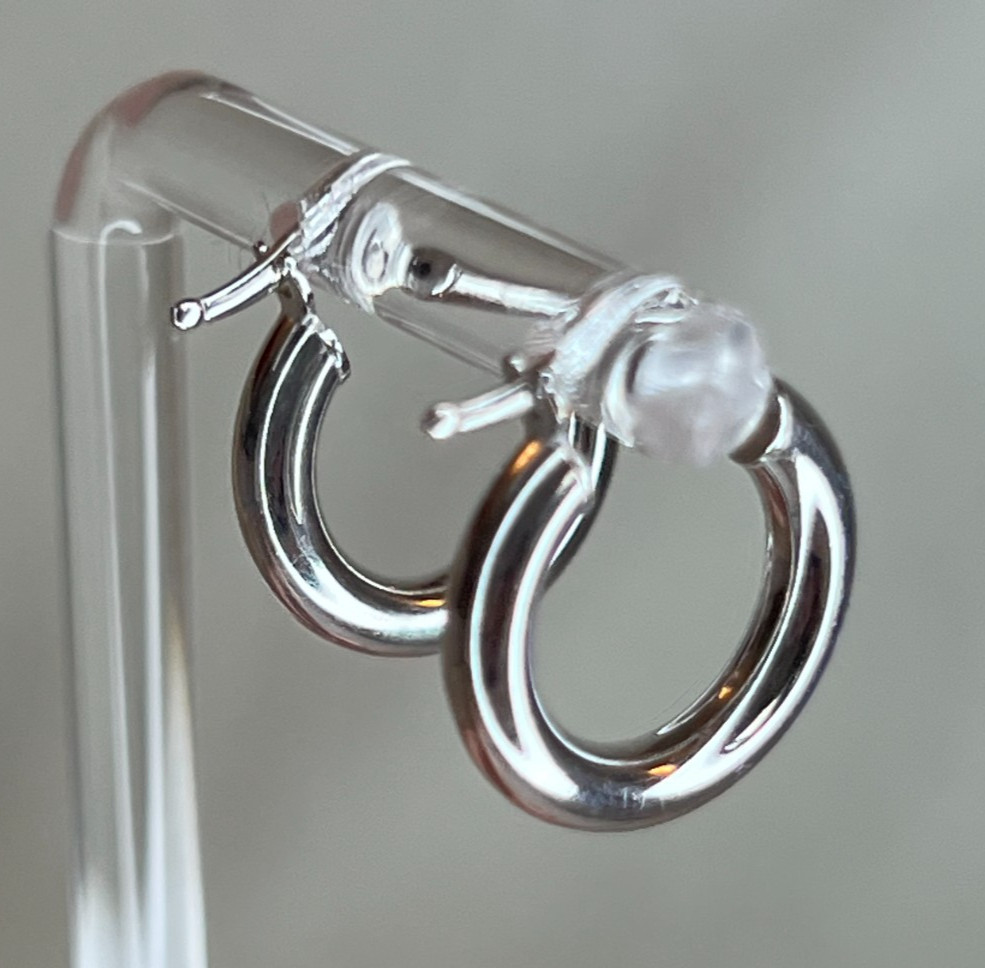 14K white Gold Classic Polished 14mm round tube hoop earrings