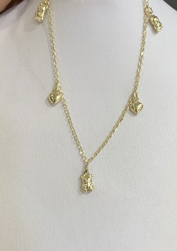 14K Solid Yellow Gold Dangle Heart Charm Chain Anklet 10 Inches 3.6GM