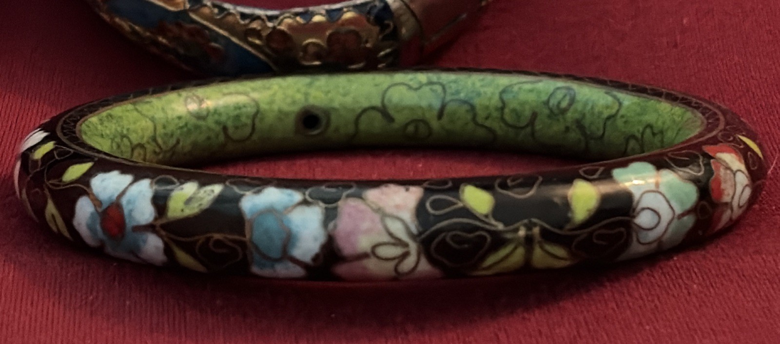 Three Vintage High End Cloisonné Bangle Bracelet One Hinged Antique