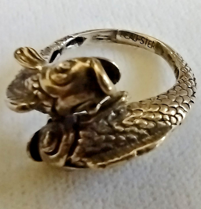 RARE Vintage Beau Sterling Silver Double Koi Fish Pisces Bypass Ring Sz 7