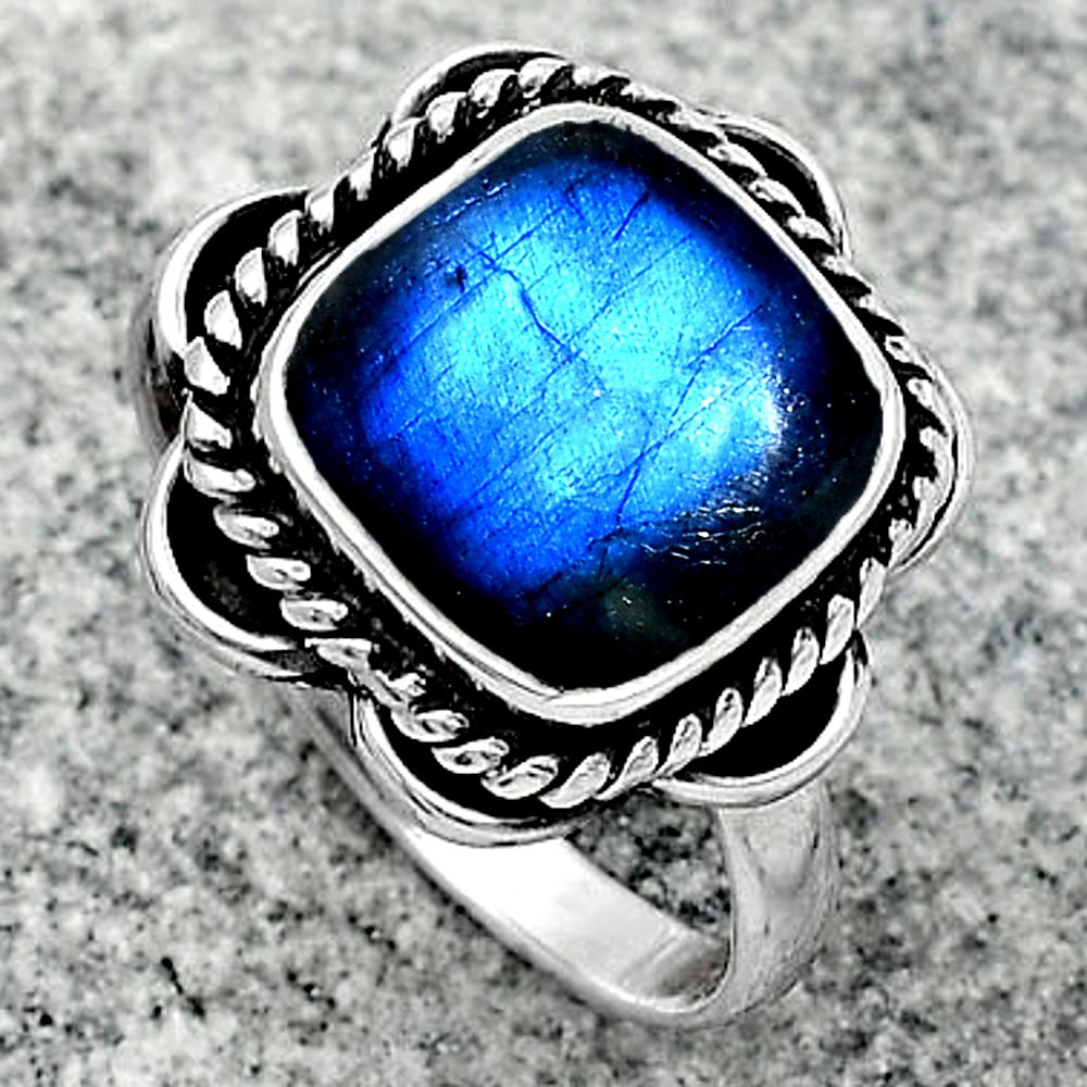 Blue Fire Labradorite – Madagascar 925 Sterling Silver Ring s.7.5 Jewelry R-1101