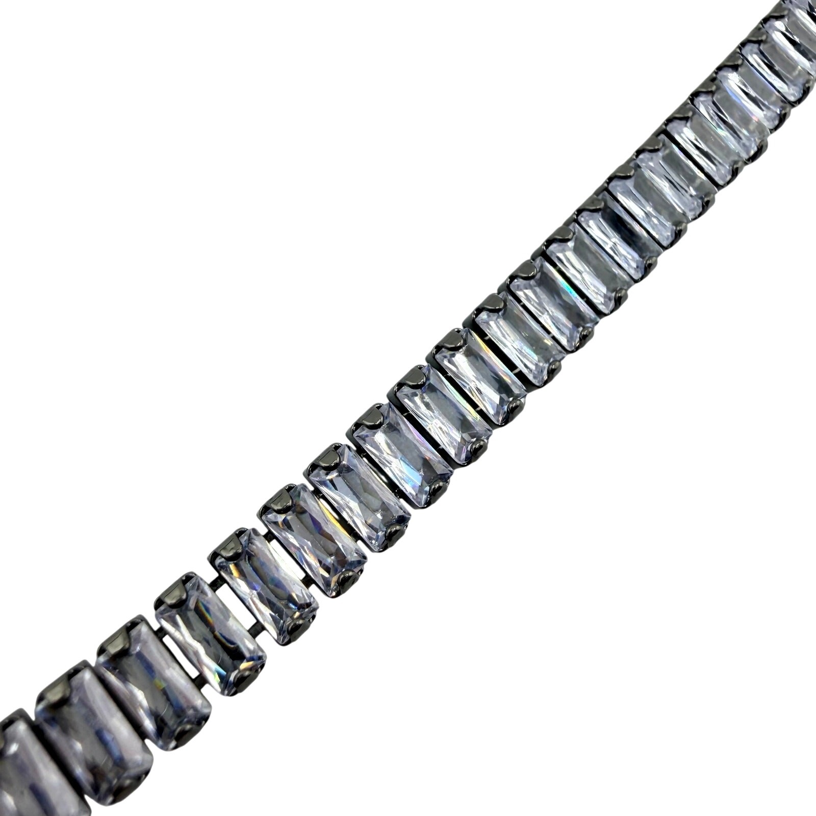 Gorgeous Cubic Zirconia Baguettes Gunmetal Glam Tennis Choker 16″ Necklace