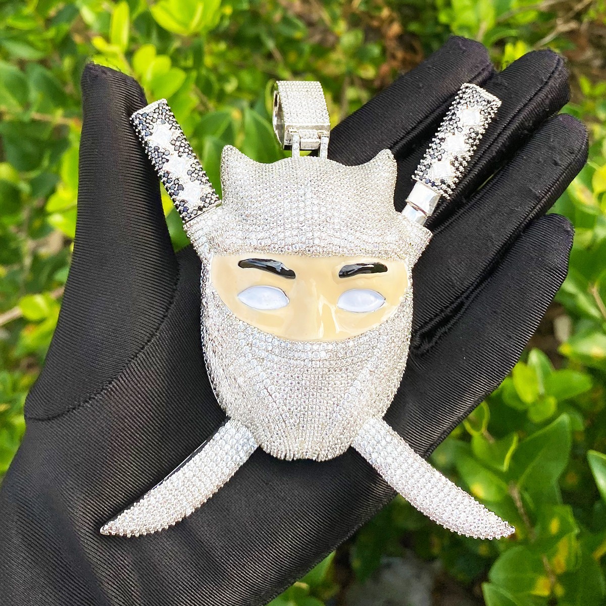 Hip Hop Iced CZ Bling Ninja Pendant Necklace Chain Men Rapper Jewelry