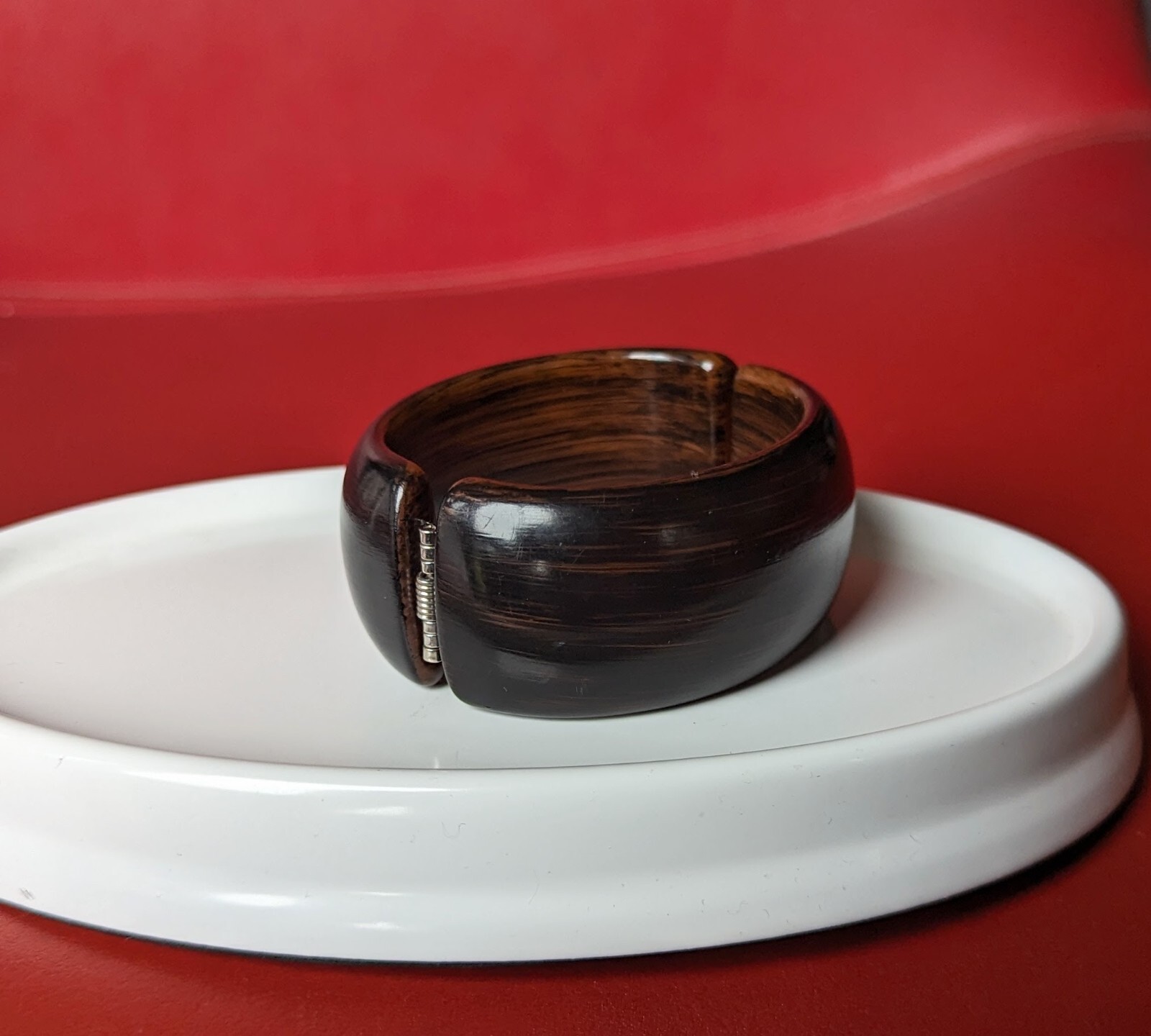Vintage Dark Brown Faux WOOD Lucite Clamper Bangle 1 ¼” Wide Bracelet