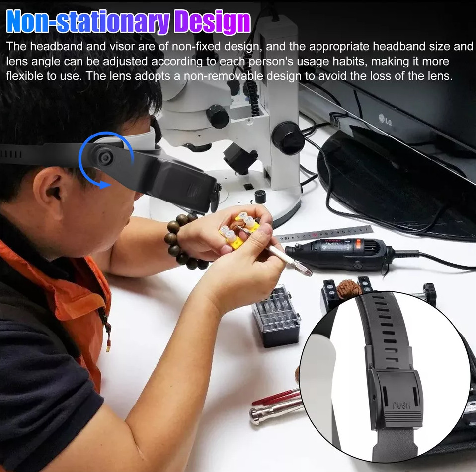 Jewelers Head Headband Magnifier 2 LED Illuminated Visor Magnifying Glasses Lens