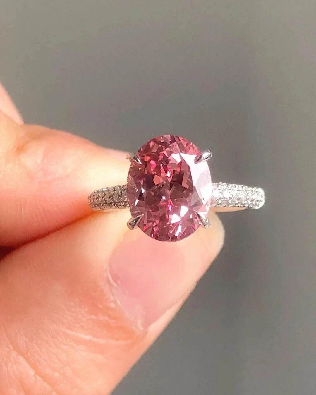 2.75 Ct Oval Cut Natural Pink Sapphire Diamond Wedding Ring 14K White Gold 8