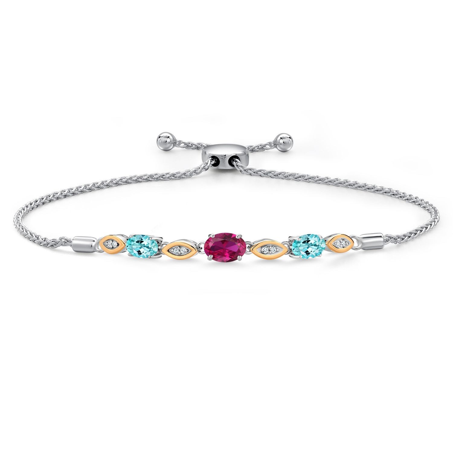 925 Silver and 10K Yellow Gold Created Ruby and Blue Apatite and Lab Grown