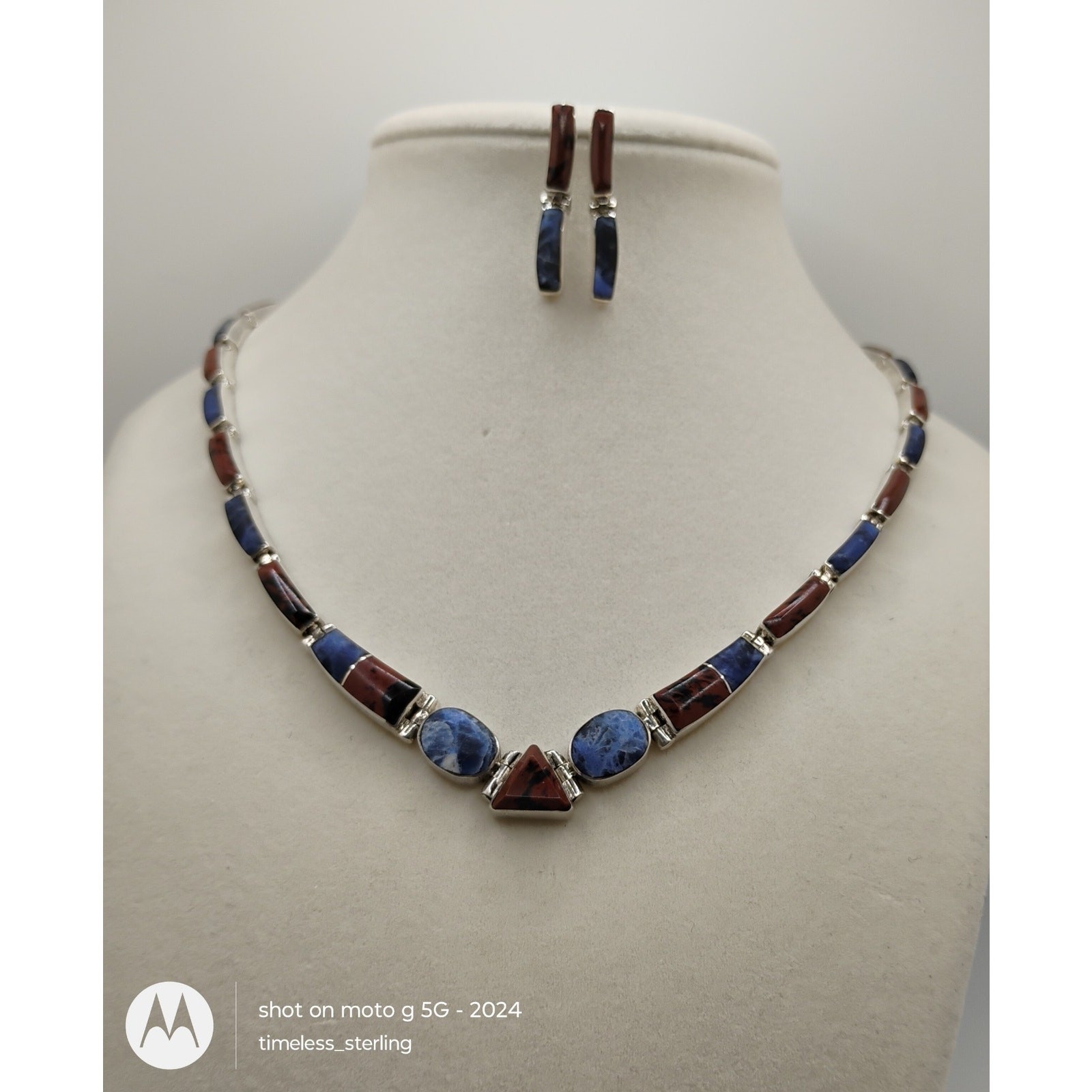 Vintage 950 SS Mahogany Obsidian and Sodalite Mexico Choker and Earring Set