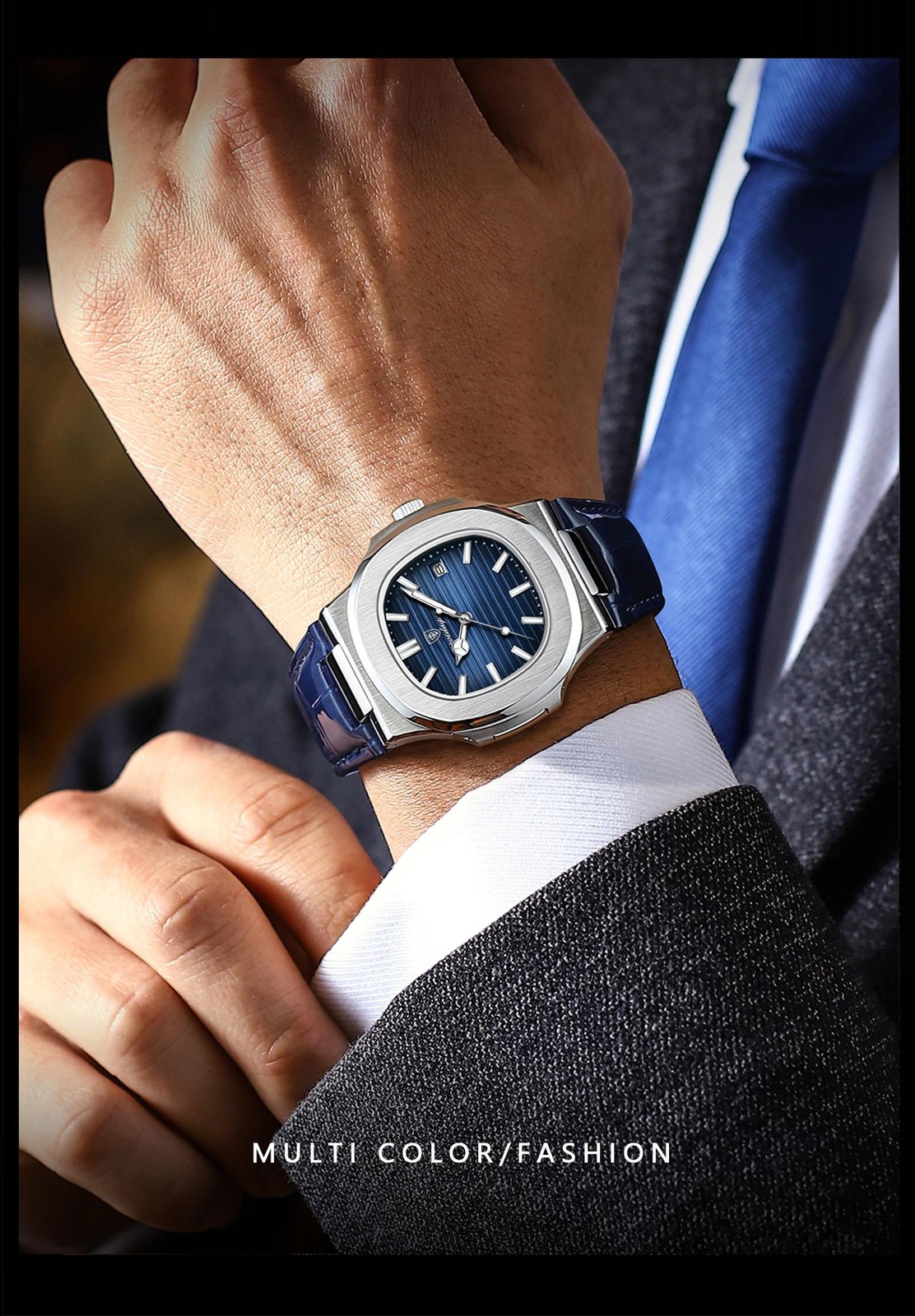 Poedagar Luxury Square Men Watch Date Waterproof Luminous Wristwatch