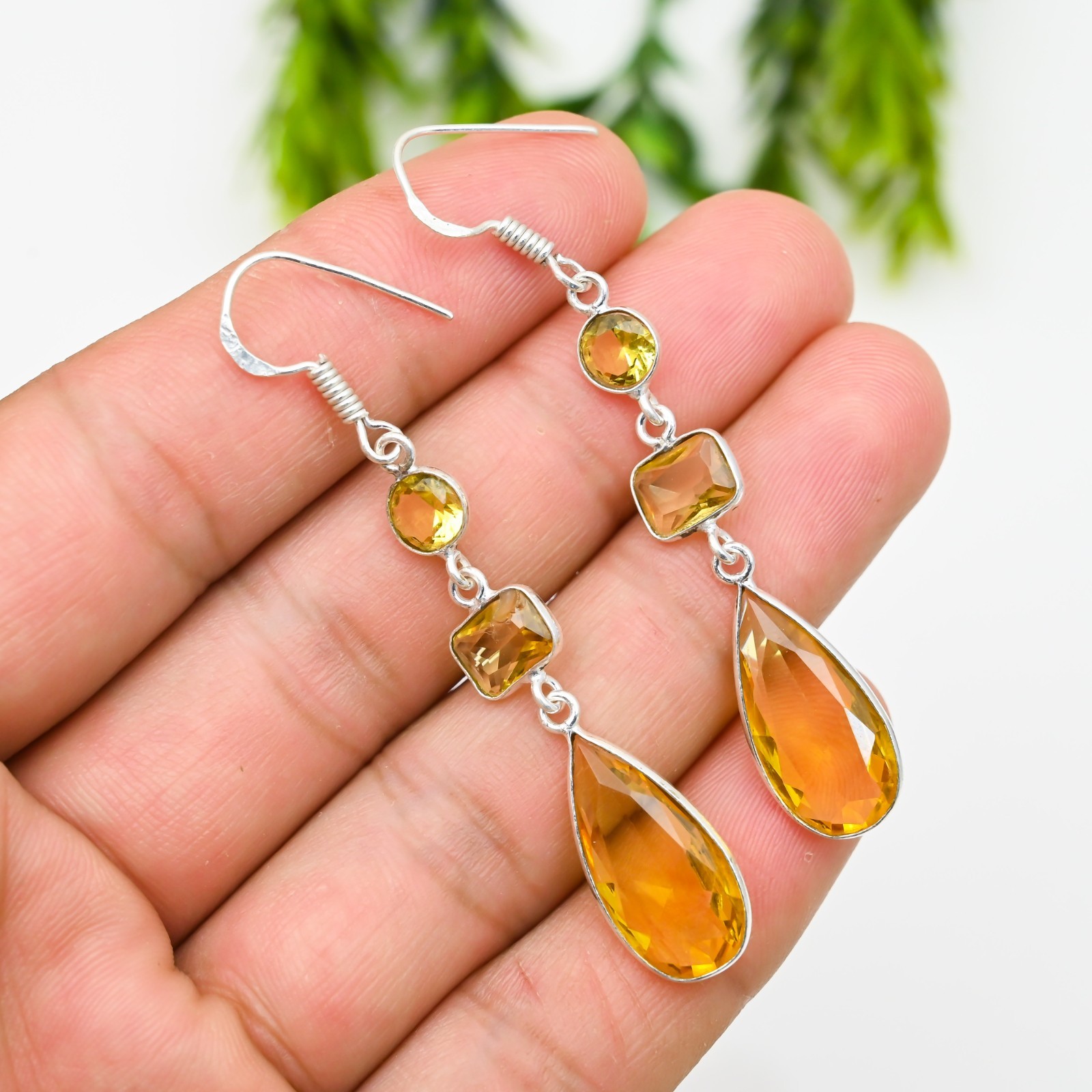 Yellow Citrine Gemstone 925 Sterling Silver Handmade Jewelry Earring Gift For