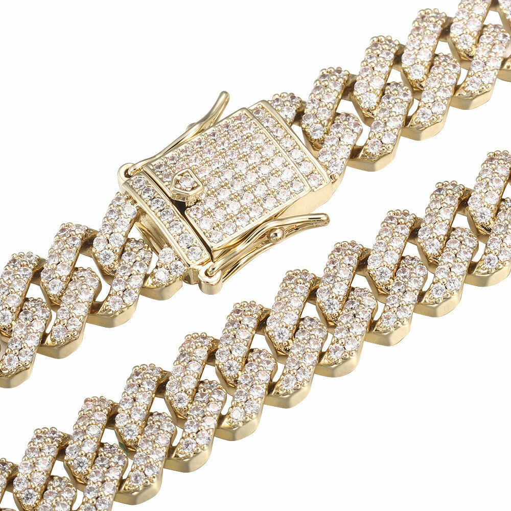 Men’s Heavy Iced CZ Out Miami Cuban Link Chain With Gold Plated Stainless Steel