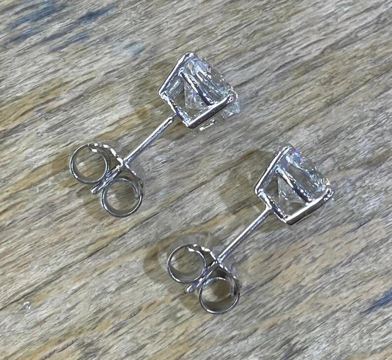 2ct Lab Grown Diamond Push Back Solitaire Stud Earrings 14K White Gold Plated
