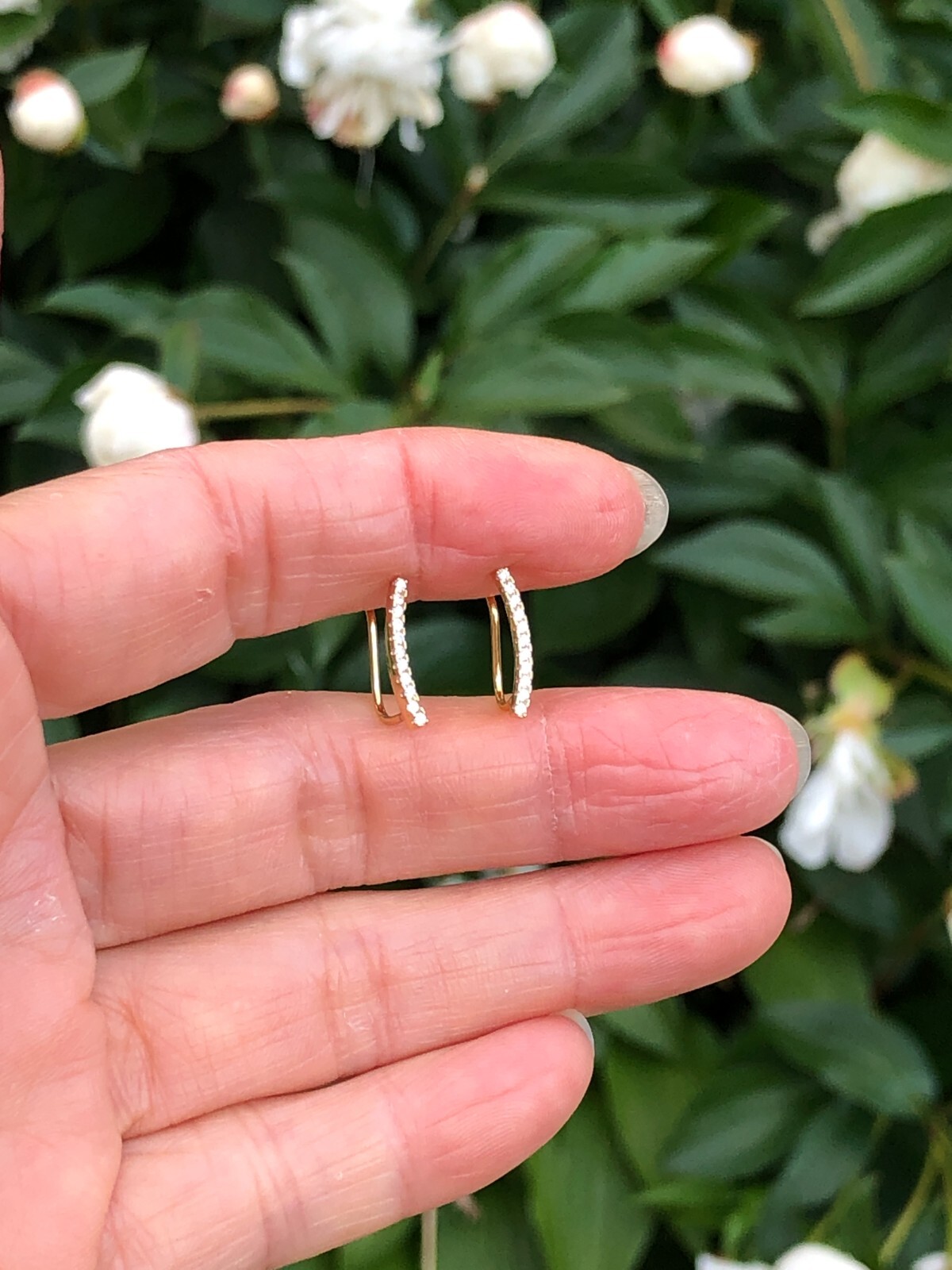 925 Sterling Silver CZ Curved Bar Climber Earrings Gold TINY 13mm x1mm Girls