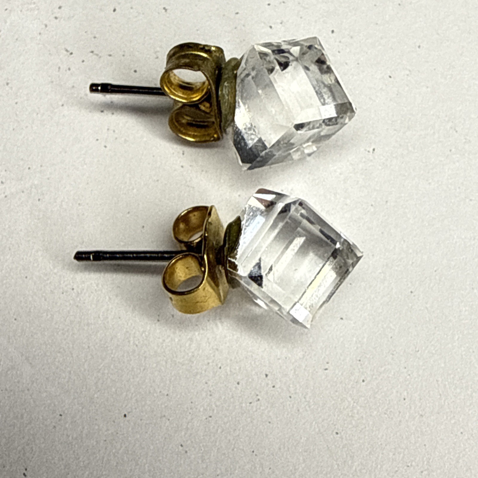 Vintage Crystal Prism Earrings Stud Cube Post