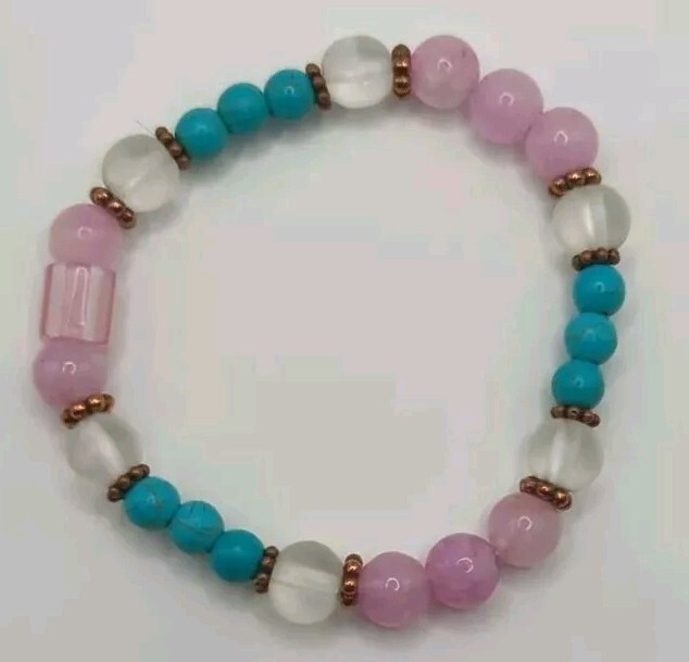Pink / Blue 6-8mm Beaded Stretch Bracelet (16cm) Small Wrist