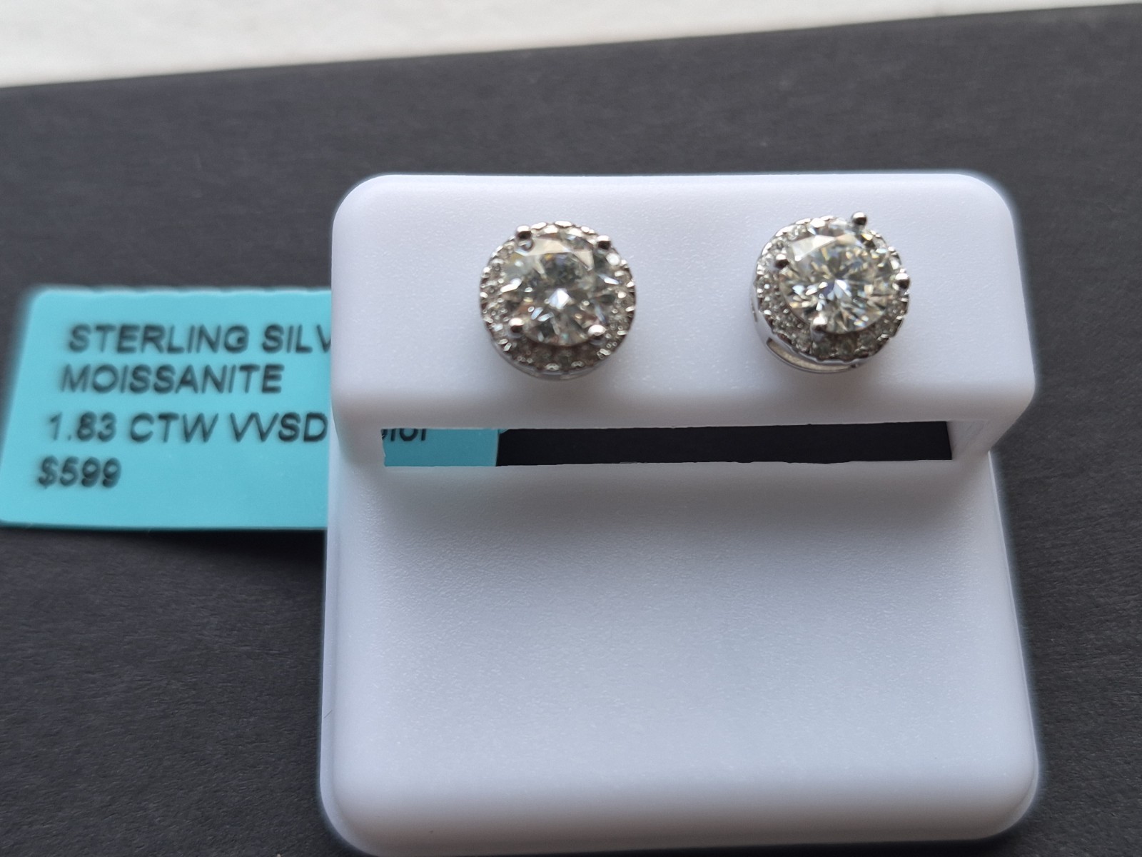 Moissanite Halo Studs 7mm Sterling Silver 925 1.83ct