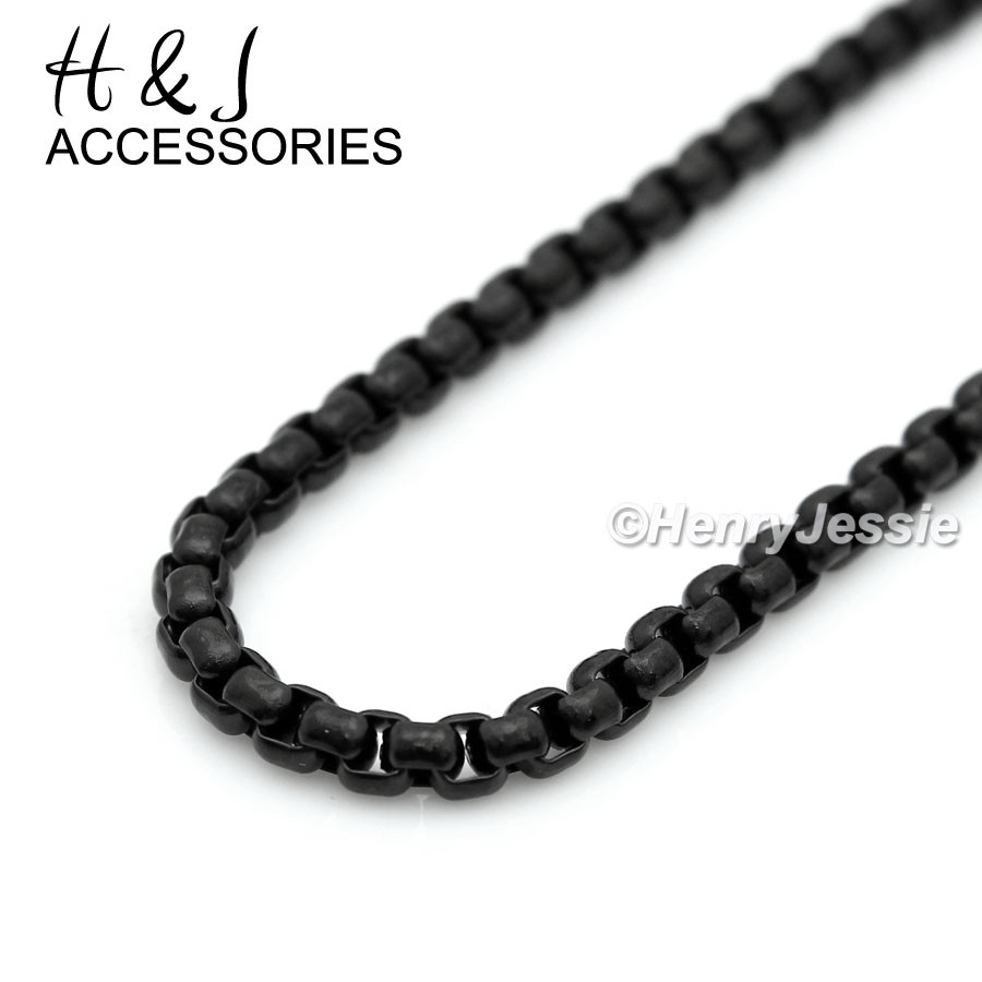 16-30″MEN Stainless Steel 1.5mm Black Plated Smooth Box Link Chain Necklace