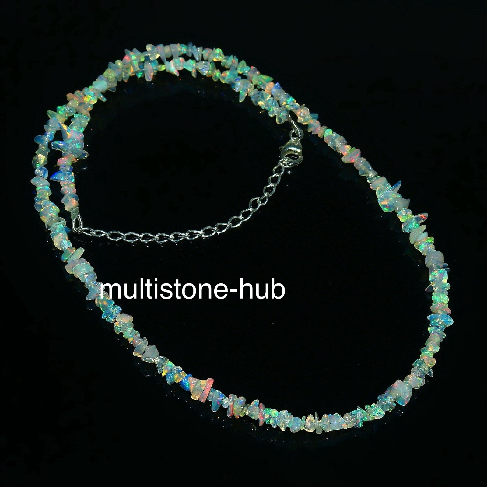 Natural Ethiopian Welo Fire Opal Uncut Chips Beaded Gemstone Necklace 16 Inches