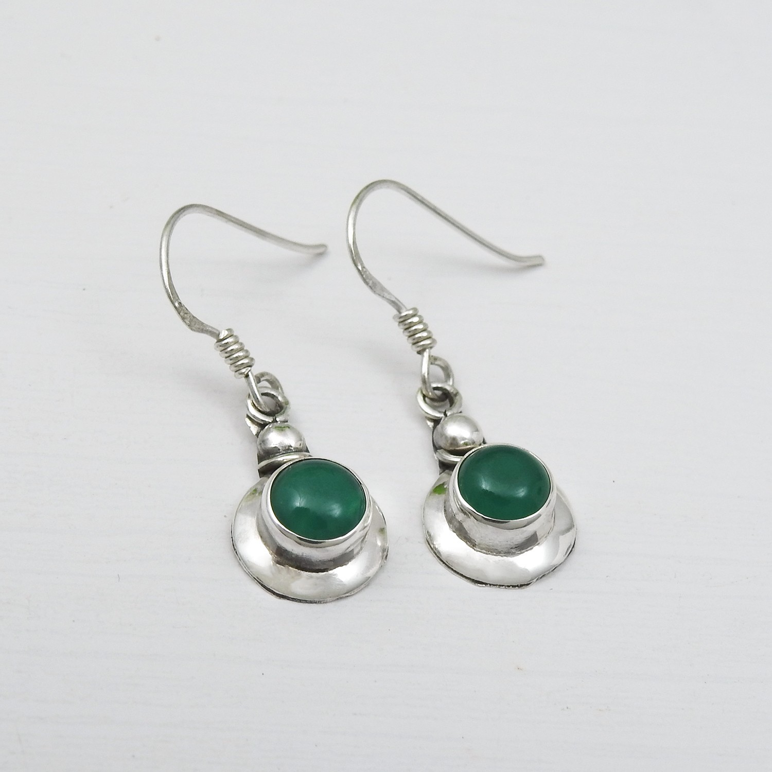Natural Green Onyx Gemstone Dangle Earrings 925 Sterling Silver Bohemian Jewelry