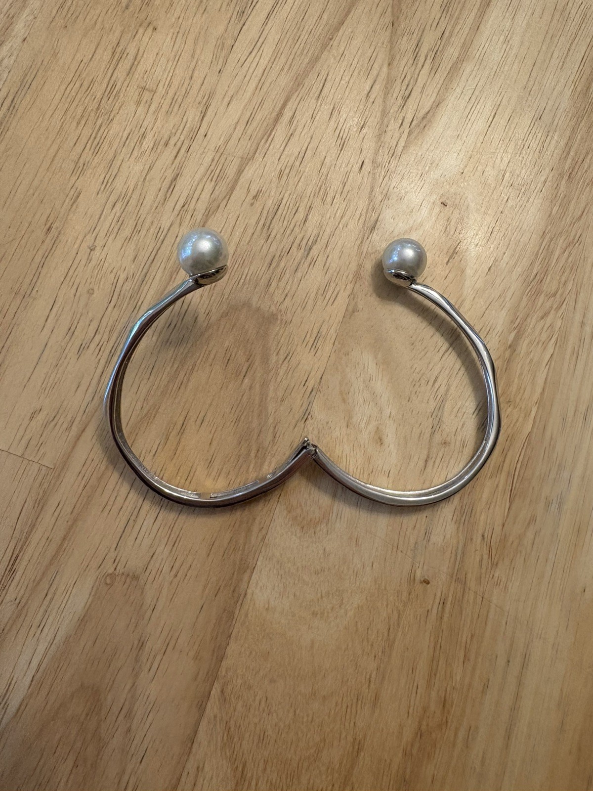 Majorica Sterling Silver Imitation Pearl Hinged Bypass Bangle Bracelet