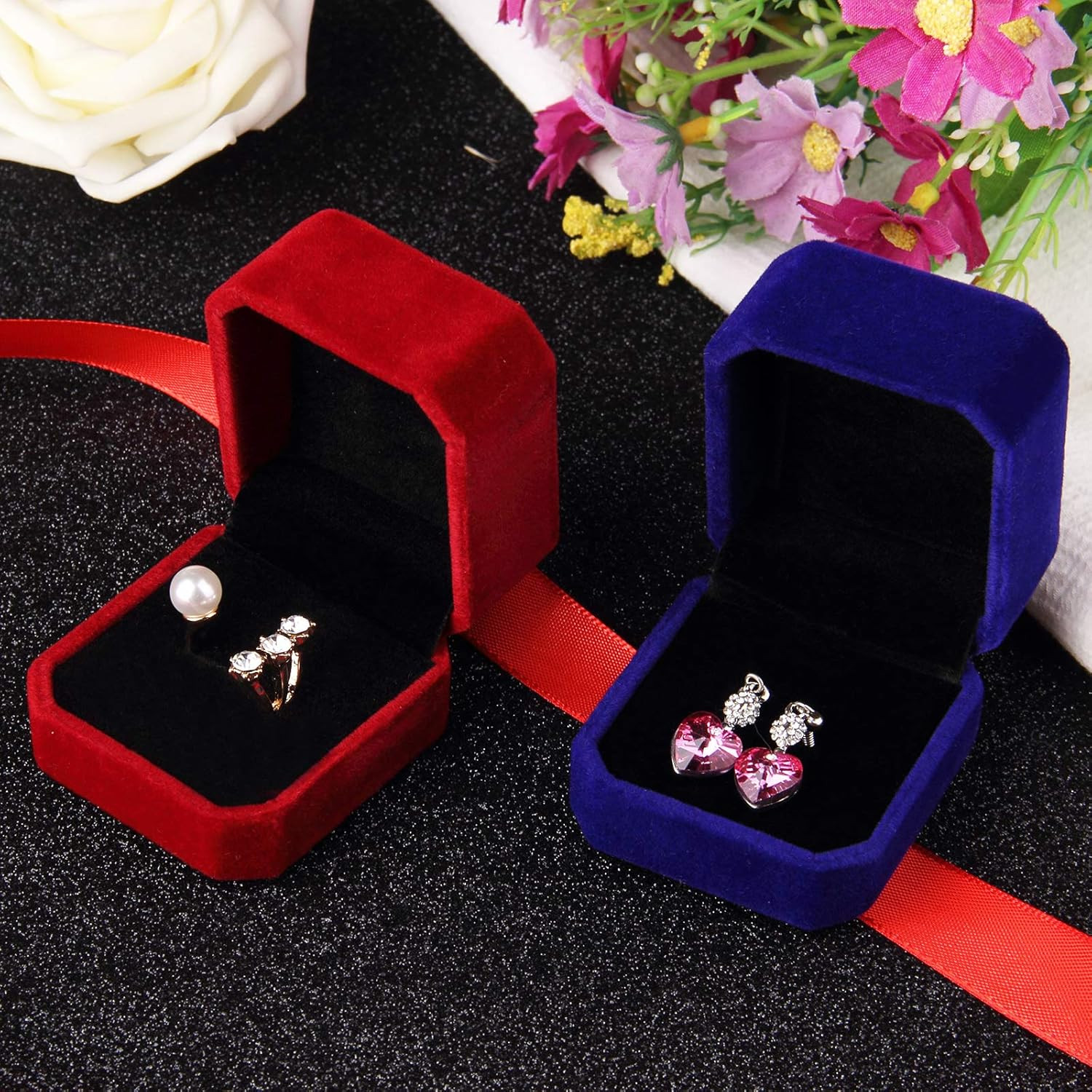 9Pcs Velvet Ring Box Earring Box Jewelry Gift Box Assorted Color