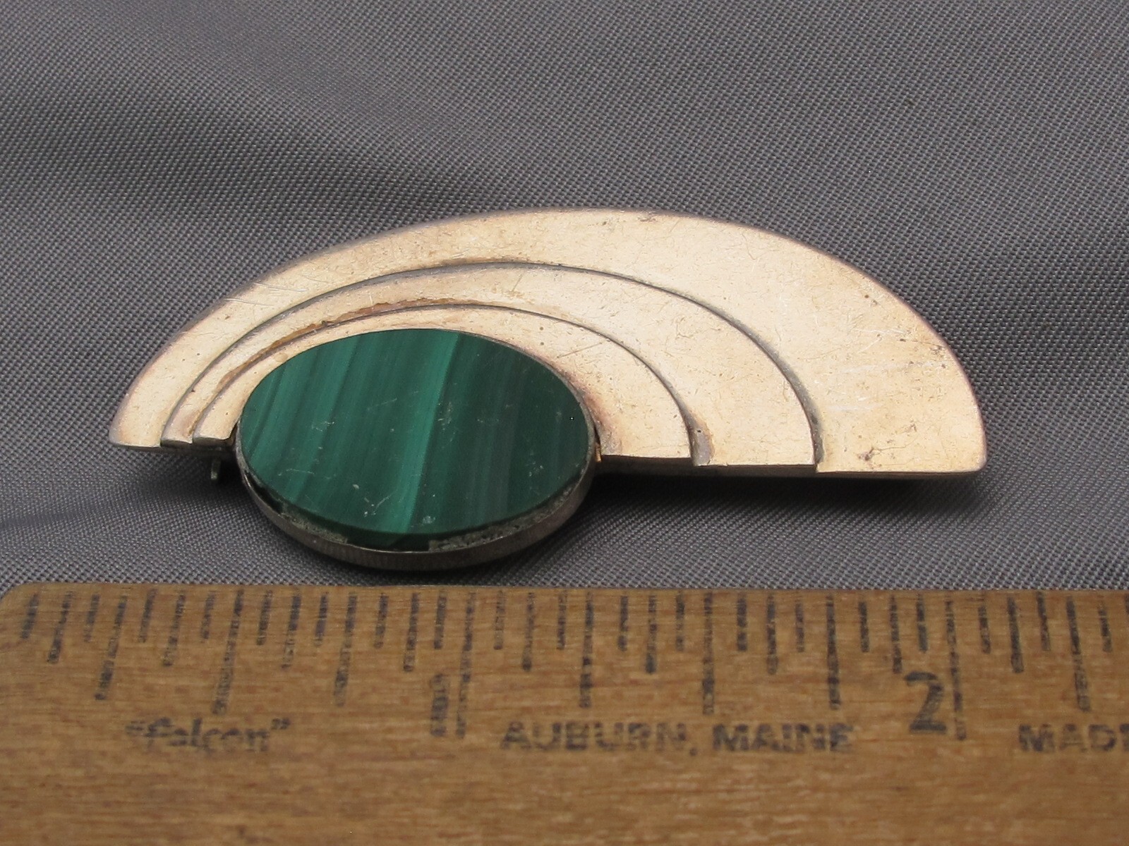 Unusual STUDIO CRAFT Sterling & Malachite ART DECO PIN-Signed Janet K?