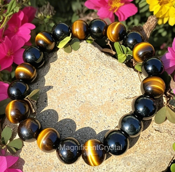 Hematite Obsidian Tiger’s Eye Triple Protection 8MM Women Bracelet Energy Gift