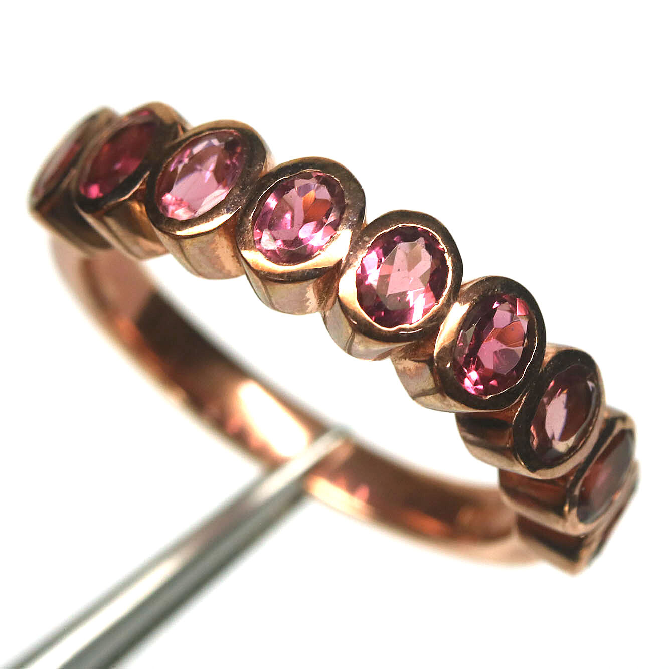 925 Sterling Silver Pink Tourmaline Ring Rose Gold Plated Size 8.75