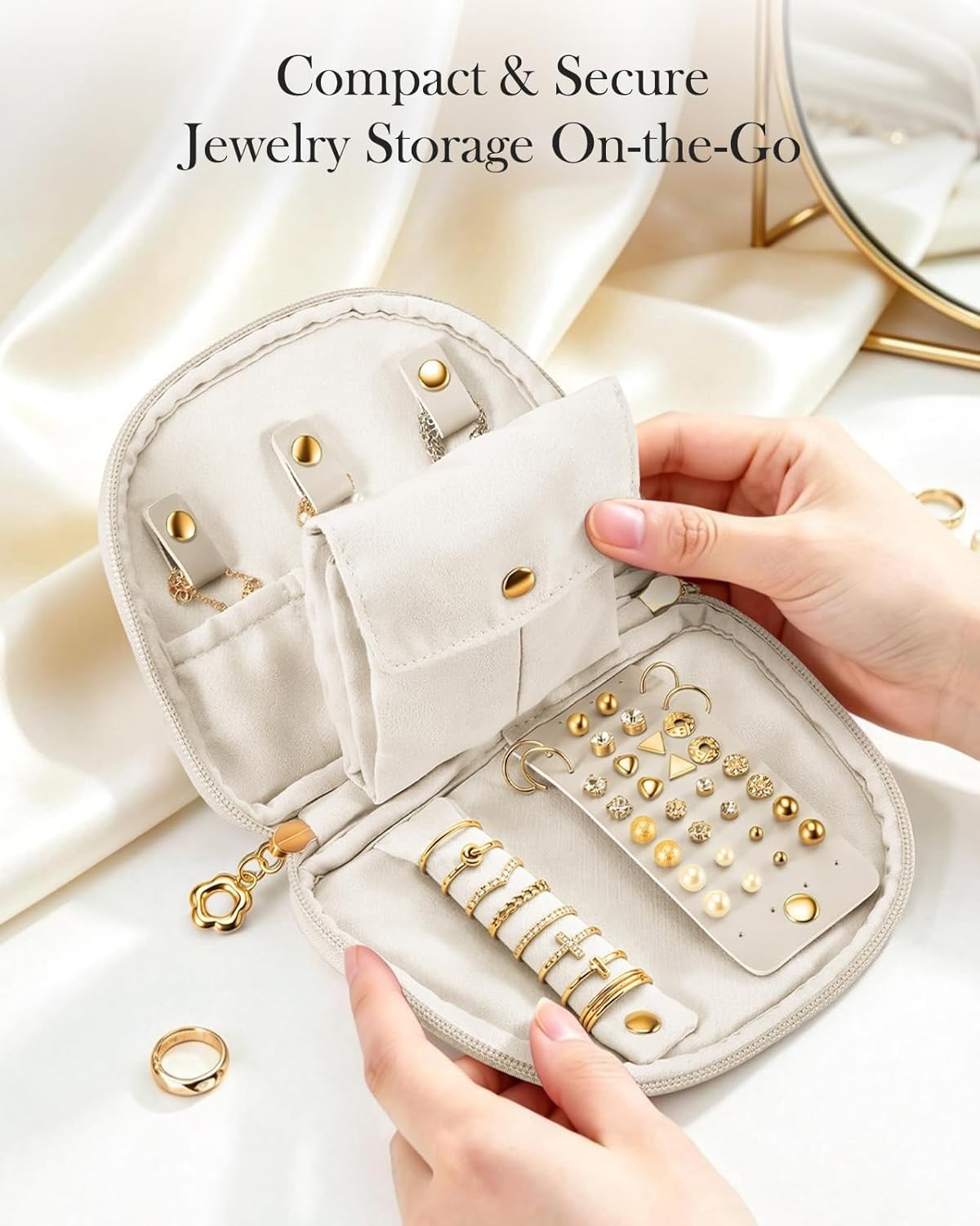 Travel Jewelry Case Small Velvet Jewelry Bag w Zipper Portable Organizer Pouch