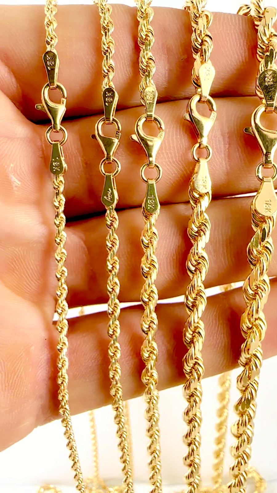 18K Yellow Gold SOLID Rope Chain Necklace Bracelet D/C Real Gold 2mm-6mm 7″-30″