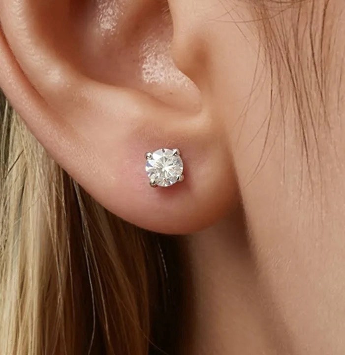 Natural Diamond Earrings 5 mm 1 carat total weight. 14k yellow gold prong