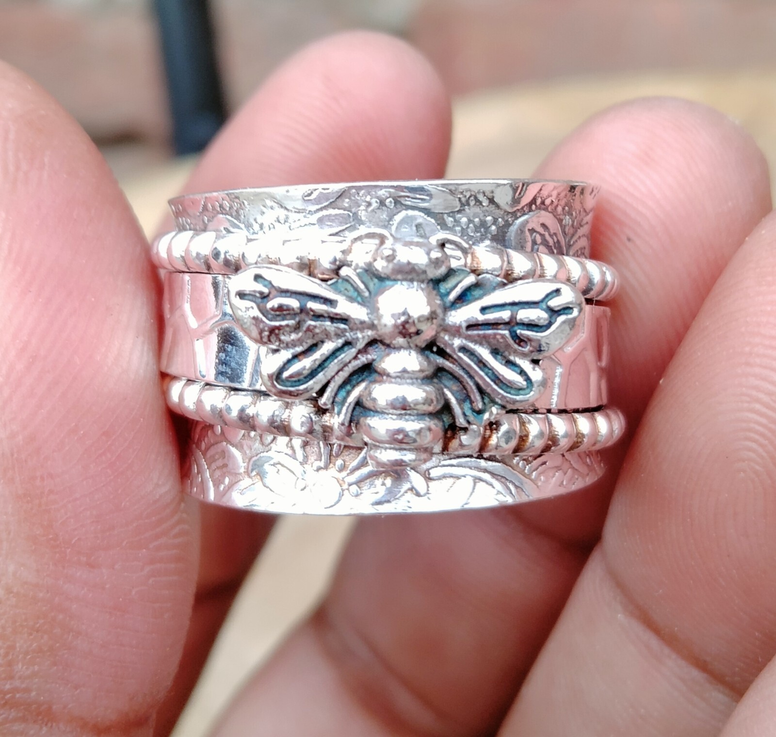 925 Sterling Silver Band& Spinner Meditation Ring Handmade Ring All Size-U-79